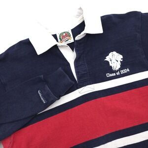 Barbarian Mens Polo Shirt M Blue Red Rugby Wear‎ Striped Heavy Knit Long Sleeve